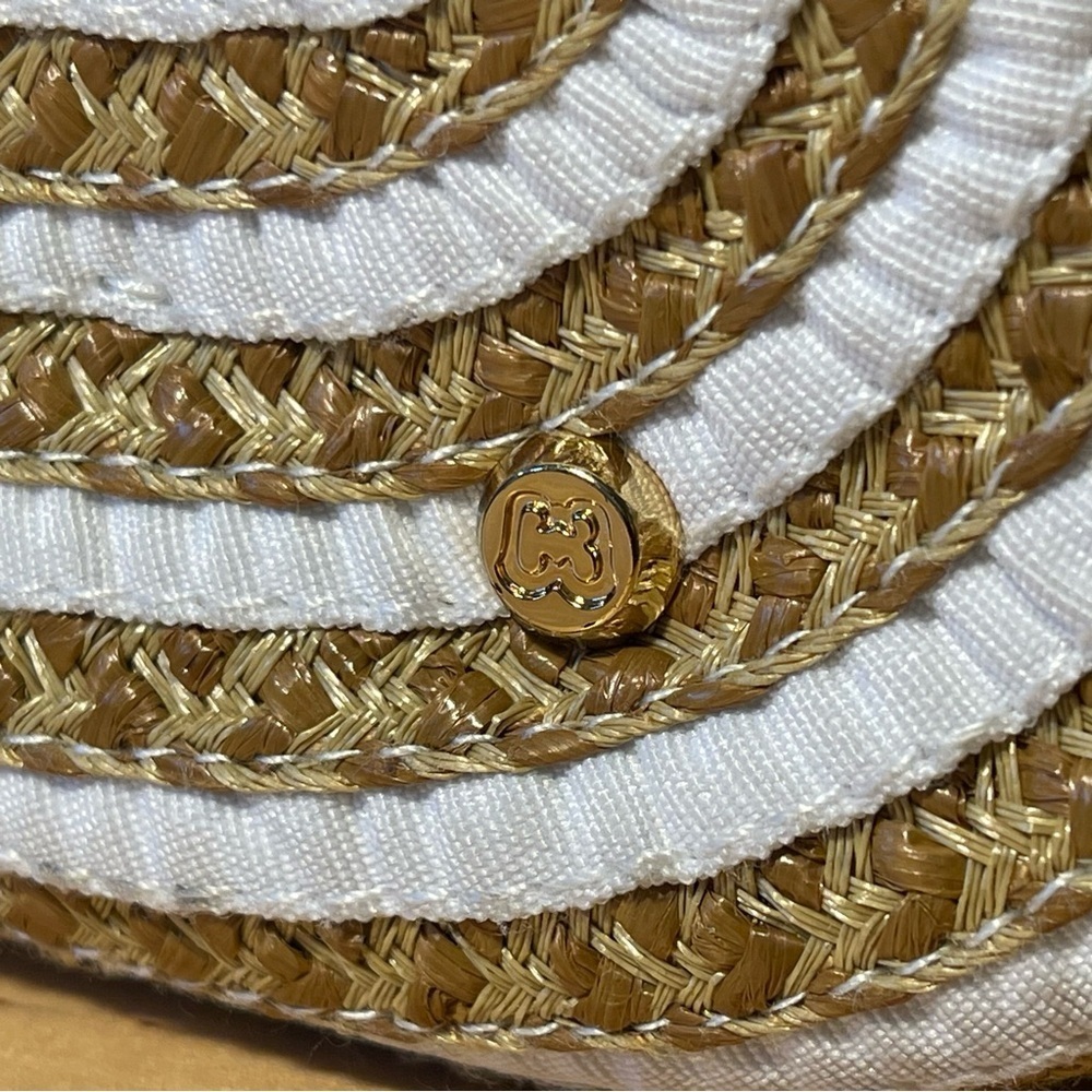 Eric Javits Straw Tan White Stripe Dame Bucket Bag - Picture 12 of 16